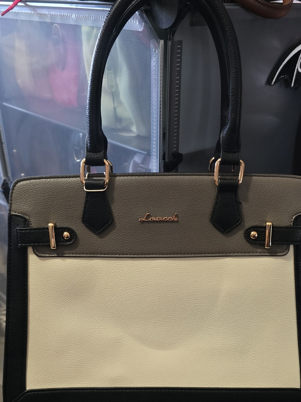 Lovevook Two-Tone Black, Gray & Cream Structured Tote